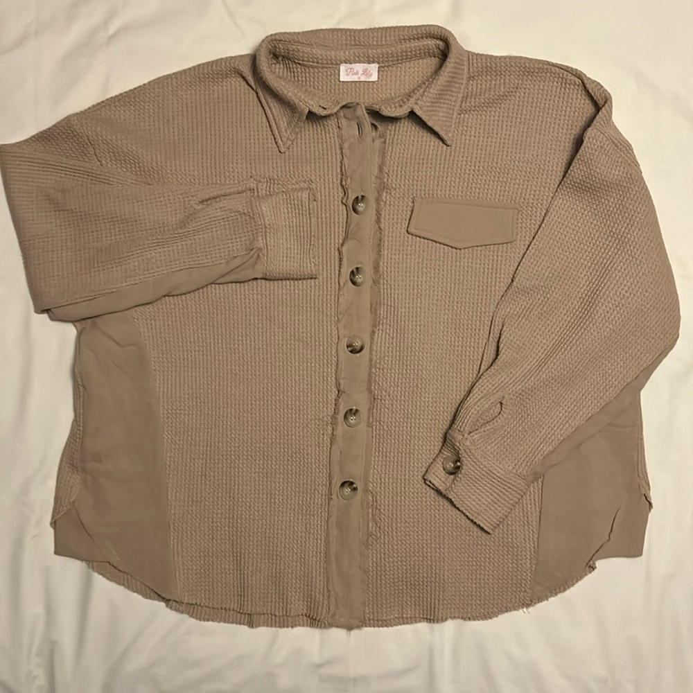 Pink Lily Oversized Long Sleeve Shirt Medium Brown